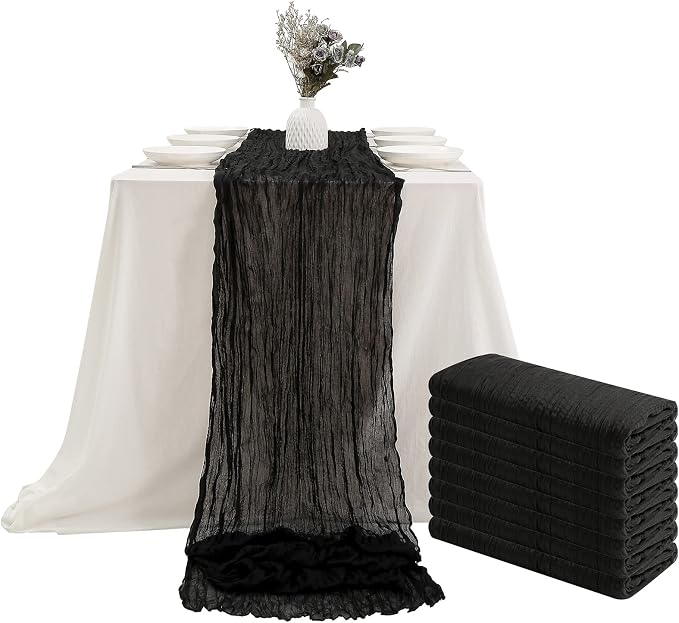 DOLOPL Black Cheesecloth Table Runner 13.3ft Boho Gauze Cheese Cloth Table by DOLOPLOfficial