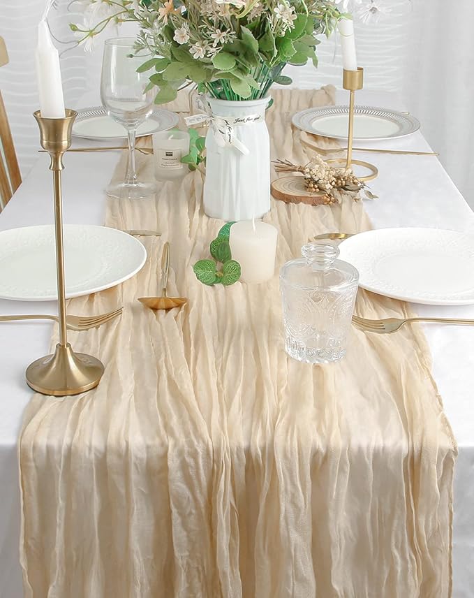 FEXIA 6 Pack Beige Gauz Table Runner 35x120 Inches - Image 5