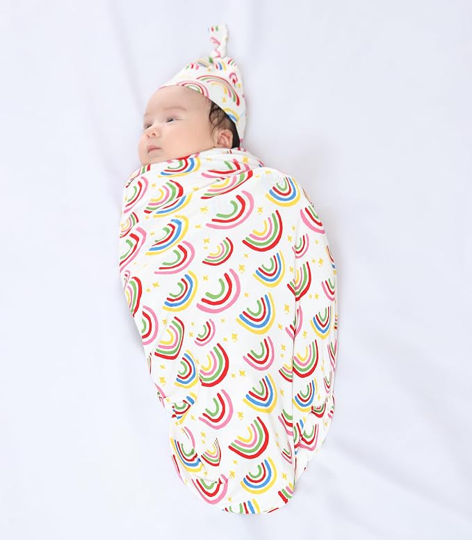 Newborn Swaddle Blanket with Hat Set, Unisex Baby Receiving Blanket Nursery Wrap - Image 6