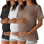 Ficerd 3 Pack Women's Maternity T Shirts, Short Sleeve Side Split Pregnancy by Ficerd