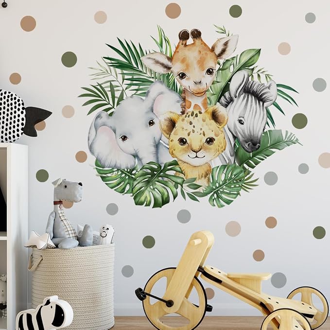 37.95x33.13 Inch Watercolor Jungle Animal Wall Decal Forest Animal Tiger - Image 5
