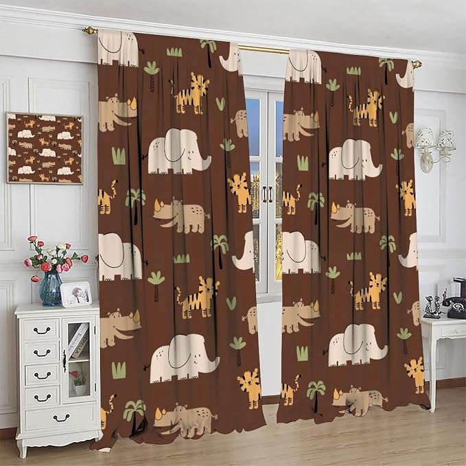 Jungle Safari Animals Blackout Curtains Cartoon Tropical Forest Animals - Image 8