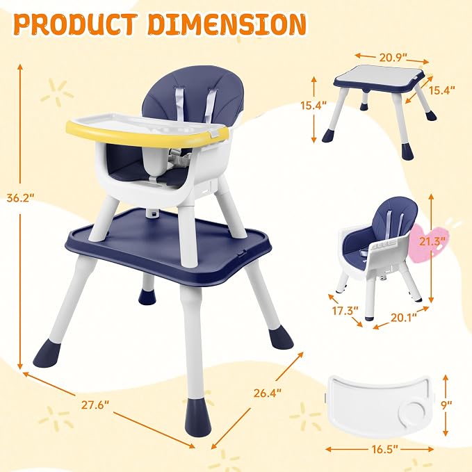High Chairs for Babies and Toddlers, 5-in-1 Convertible Baby High Chair to - Image 2