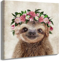 Oridomy Funny Sloth Wall Art Rustic Country Animal Canvas Print Sloth Wearing a by Home