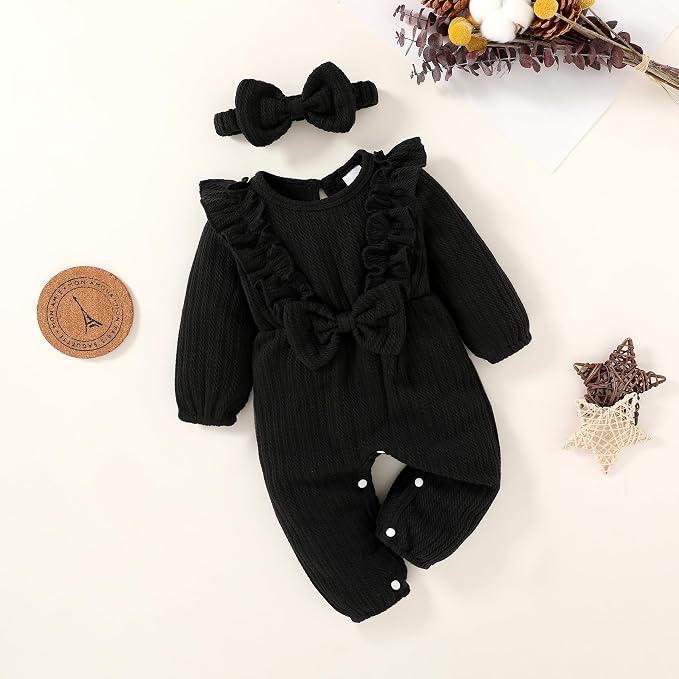 Happy Town Baby Girl Romper Infant Fall Winter Clothes Ruffle Sweater Long - Image 3