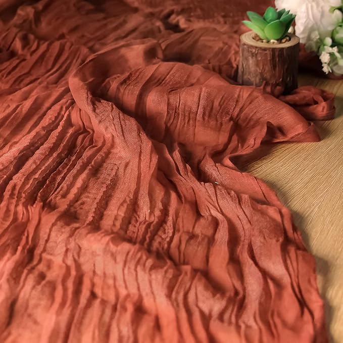 FEXIA 6 Pack Terracotta Table Runner 35x120 Inches Rust Cheesecloth Table - Image 5