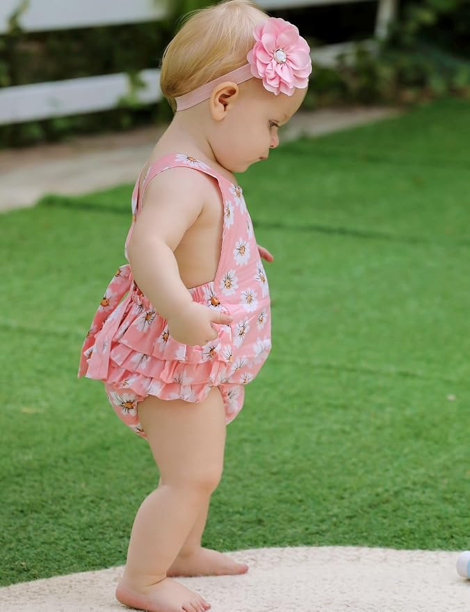 Baby Girl's Floral Print Ruffles Romper Summer Clothes - Image 2