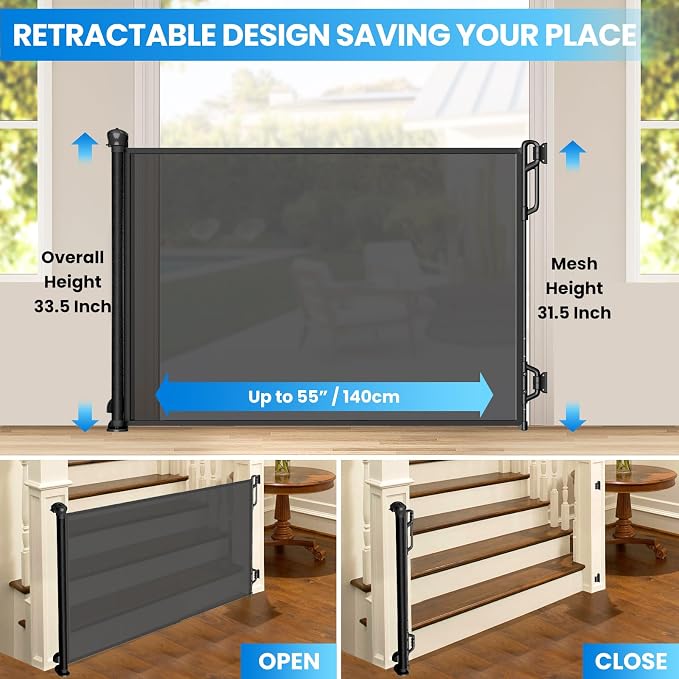 Retractable Safety Baby Gate or Mesh Dog Gate, Durable Portable Mesh - Image 2