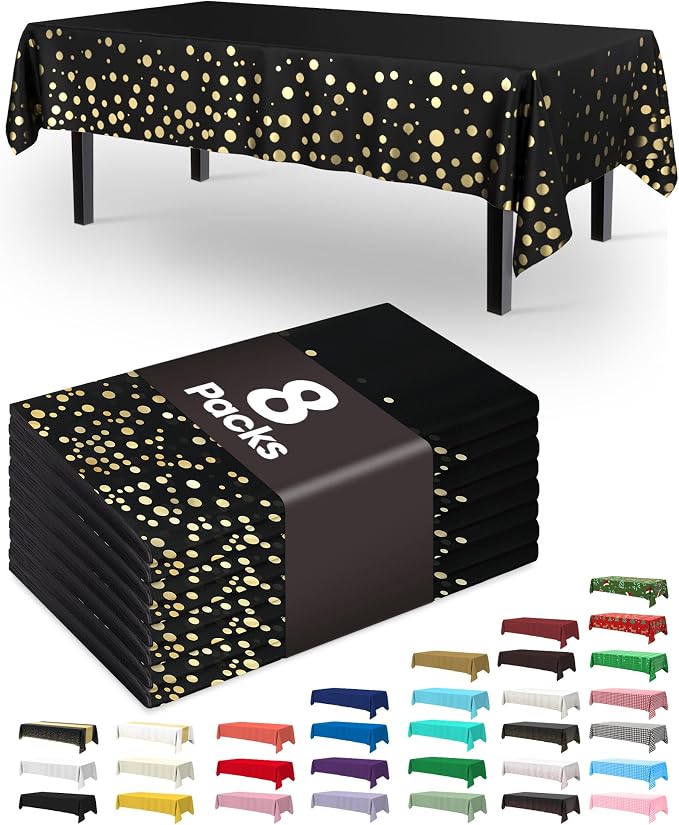 Pureegg Plastic Table Cloth Disposable 8 Pack, 54 x 108 Inch Table Cloths by Pureegg