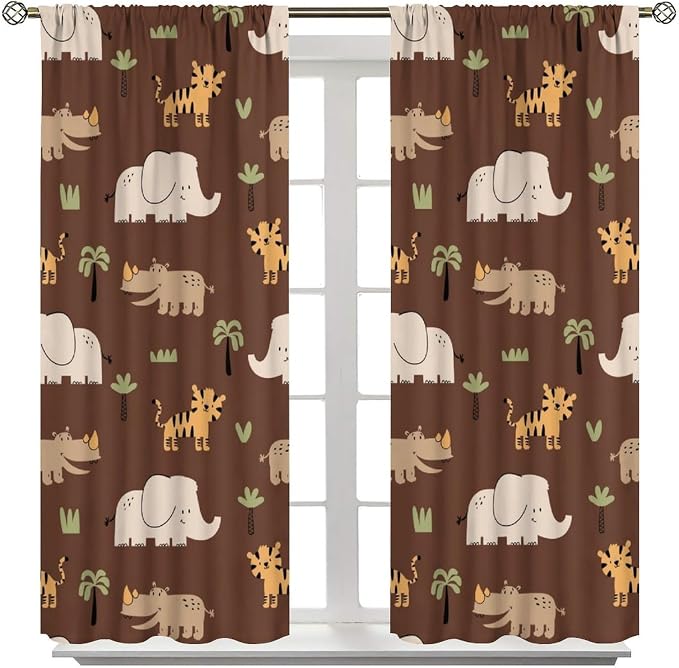 Jungle Safari Animals Blackout Curtains Cartoon Tropical Forest Animals - Image 3