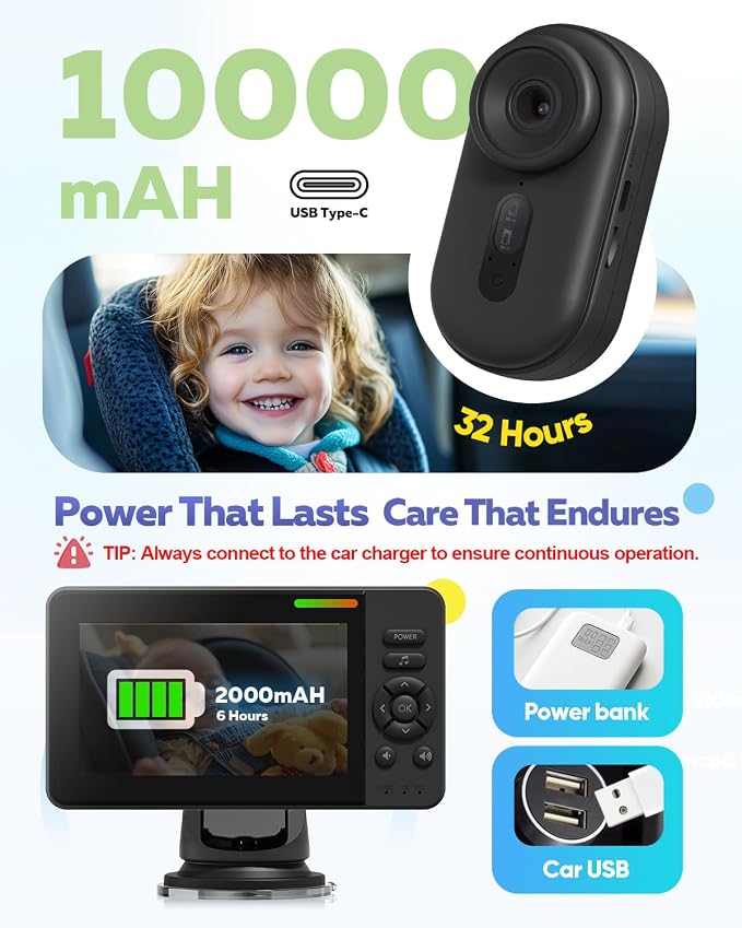 Wireless Baby Car Camera with 1080P Advanced Night Vision and 32H Battery - Image 3