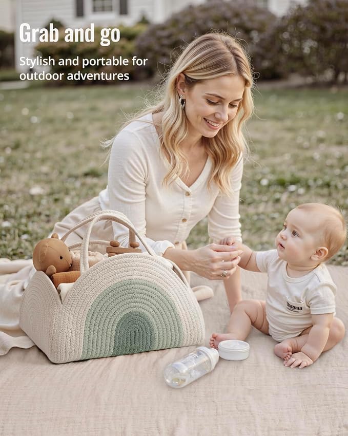 Blissful Diary Baby Diaper Caddy Organizer, Cotton Rope Diaper Caddy Basket - Image 5
