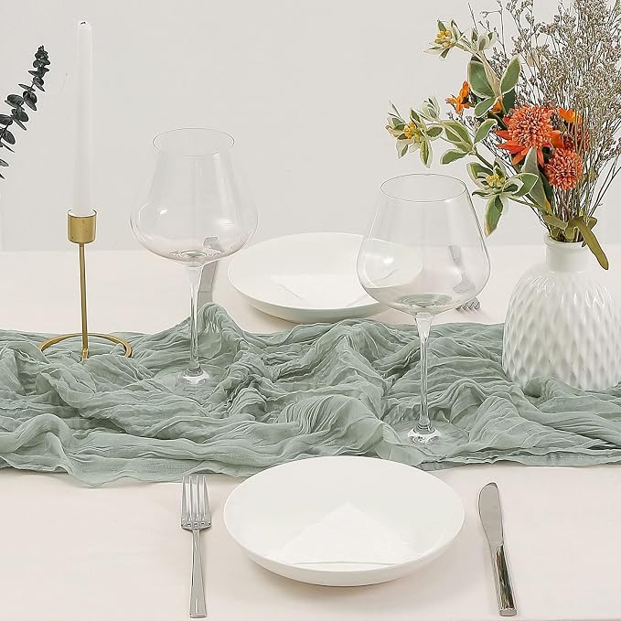 DOLOPL 8PCS St. Patricks Day Table Runner Sage Green Cheesecloth Boho Gauze - Image 3