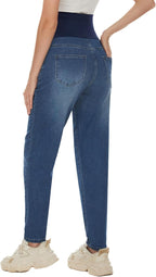 POSHGLAM Women's Maternity Jeans Over Belly Comfy Stretch 28'' Boyfriend Jeans - Image 5