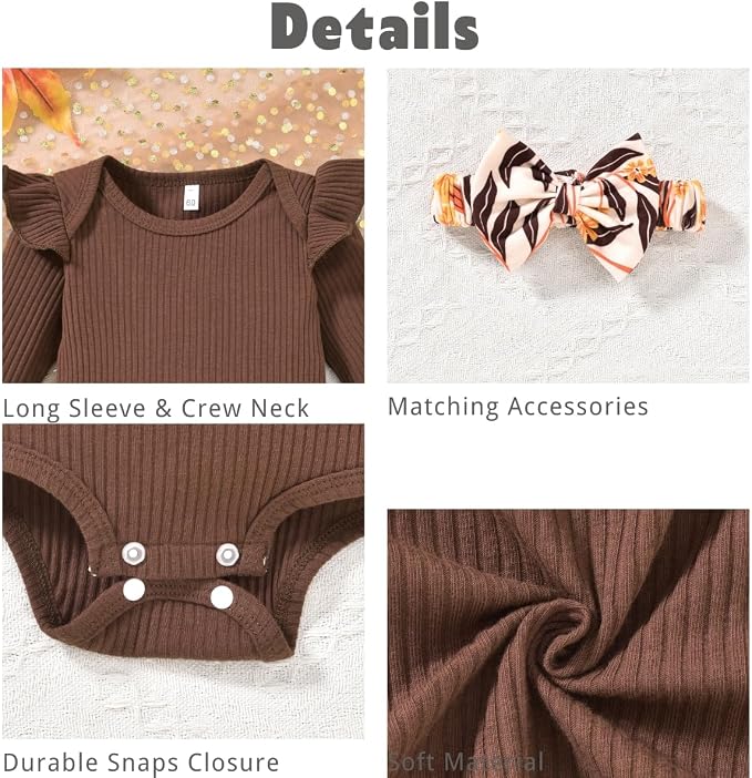 Aalizzwell Preemie Newborn Infant Baby Girls Clothes Ribbed Romper Bodysuit - Image 2