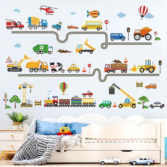 decalmile Car Road Wall Stickers Transports Vehicles Construction Truck Wall - Image 2