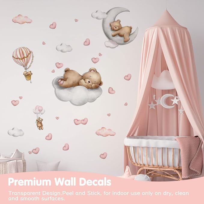 Baby Bear Sleeping Wall Decals Peel and Stick Cute Bear - Image 4
