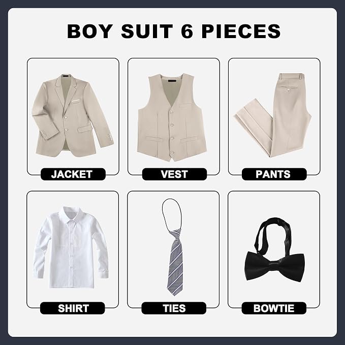 JPF Boy's Formal Suit Set Slim Fit Kids Tuxedo Suits - Image 2