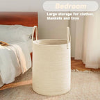 Large Woven Laundry Basket Hamper, 60L Cotton Rope Storage Bin - Image 4