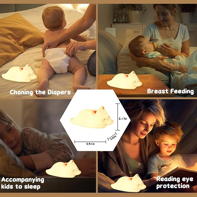Tremdwoto Cat Night Light for Kids, Cute Colorful Night Light Baby Girl Squishy - Image 5