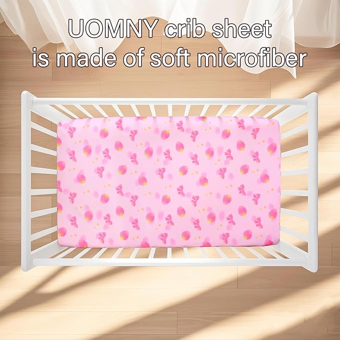 UOMNY Crib Sheet, Strawberry Bow Crib Sheets Baby Sheet - Image 2