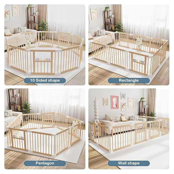 Foldable Wooden Baby Playpen Activity Center, Adjustable Size & Shape Portable - Image 4