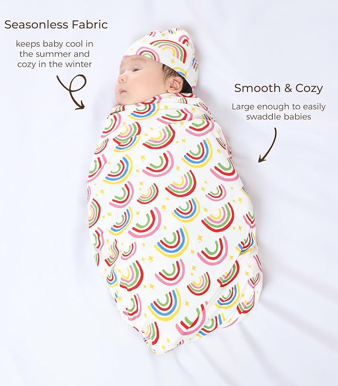 Newborn Swaddle Blanket with Hat Set, Unisex Baby Receiving Blanket Nursery Wrap - Image 4