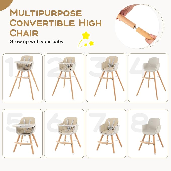 BABY JOY Convertible Baby High Chair, 3 in 1 Wooden Highchair/Booster/Chair - Image 2