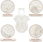 Newborn Baby Girl Clothes Cotton Bubble Romper Floral Short Sleeve Bodysuit 3 - Image 4