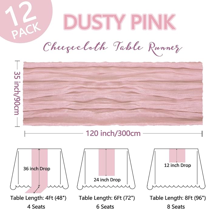 12 Pack Dusty Pink Cheesecloth Table Runner 10Ft Gauze Cheese Cloth Table - Image 2