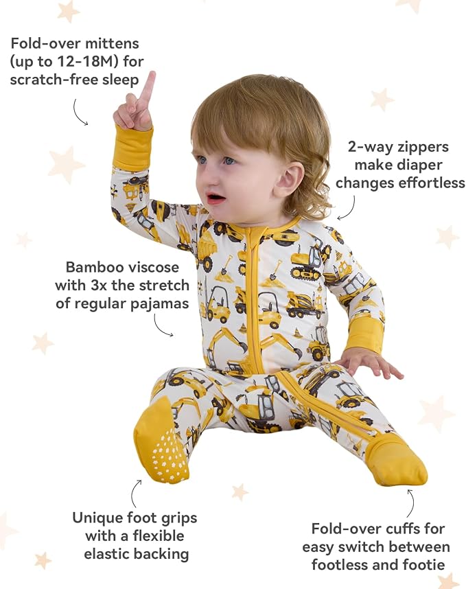 Bamboo Viscose Baby Convertible Footie Pajama, Zipper Pajamas - Image 3