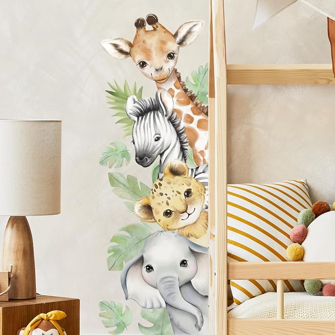 44.88x 15.75 Inch Watercolor Animal Wall Decals Jungle Animal Wall Stickers - Image 3