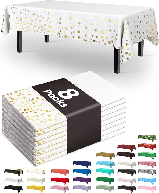 Pureegg Plastic Table Cloth Disposable 8 Pack, 54 x 108 Inch Table Cloths by Pureegg