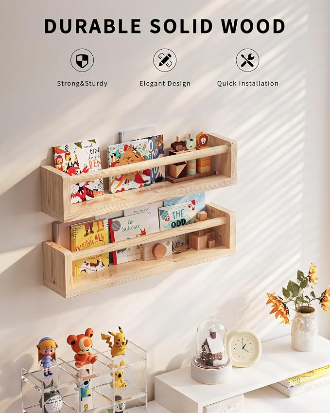Nursery Wall Bookshelf Set of 4, Floating Bookshelves - Image 4