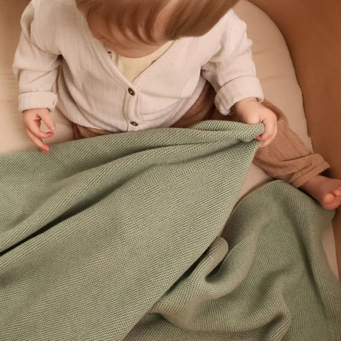 Knitted Organic Cotton Baby Blanket- Swaddle Blanket - Image 9