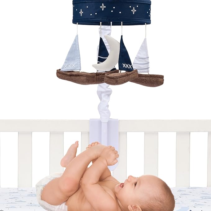 Lambs & Ivy Little Skipper Sailboat & Moon Musical Baby Crib Mobile Soother Toy - Image 2