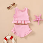 HAPPYMA Baby Swimsuit Toddler Girl Bathing Suit Summer Solid Color Bikini Set - Image 3
