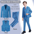 Boys' 3 Piece Suit Set with Suit Jacket, Formal Tuxedos Slim Fit Ring Bearer - Image 2
