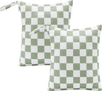 Sage Green Checkered Waterproof Wet Dy Diaper Bag by Ohocut
