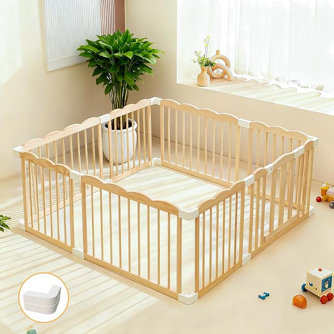 Play Pen for Toddlers 1-3, Portable Wooden Baby Playpen Large Easy Assembly by Unknown
