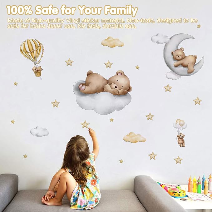 Baby Bear Sleeping Wall Decals Peel and Stick Bear Wall Stickers Removable Cute - Image 5
