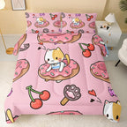 QOOMO Kawaii Cat Comforter Twin Size, Doughnut Cherry Cat Comforter Set - Image 2