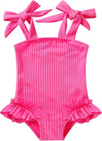 Happy Town Toddler Swimsuit Girl Solid Color Stripe One-Piece Baby Bathing Suits by HappyTown