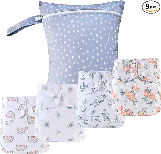 HappyFlute 9 Sets Newborn Baby Cloth Pocket Diapers One Size Adjustable Reusable by Unknown
