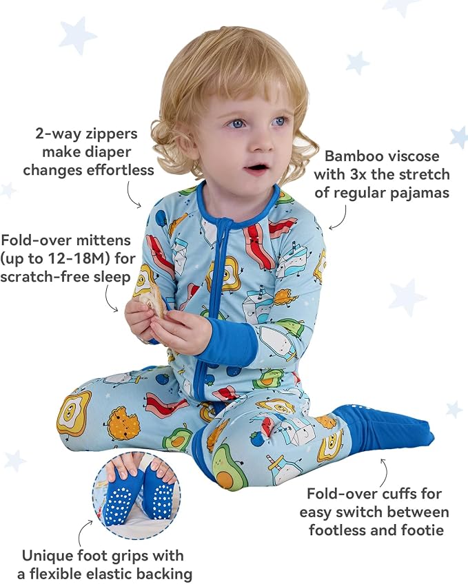 Bamboo Viscose Baby Convertible Footie Pajama, Zipper Pajamas - Image 2