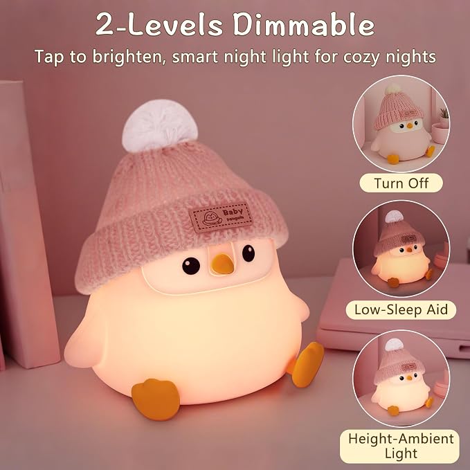 Penguin Silicone Night Light, Cute Pink Penguin Lamp - Image 2