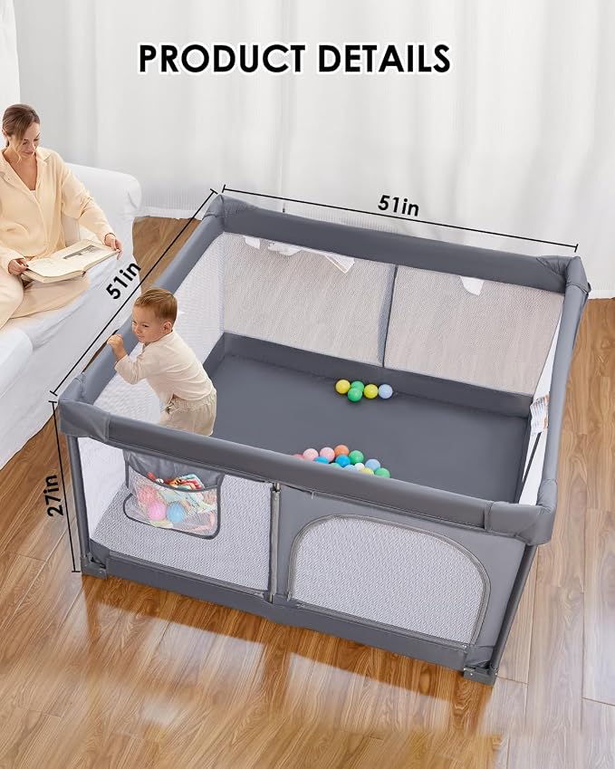 Foldable Baby Playpen, Breathable Mesh, Non-Slip Base, Portable Playpen - Image 2