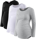 Bhome Women's Maternity Shirts 3 Packs Long Sleeve Pregnancy Tops Basic Side by Bhome