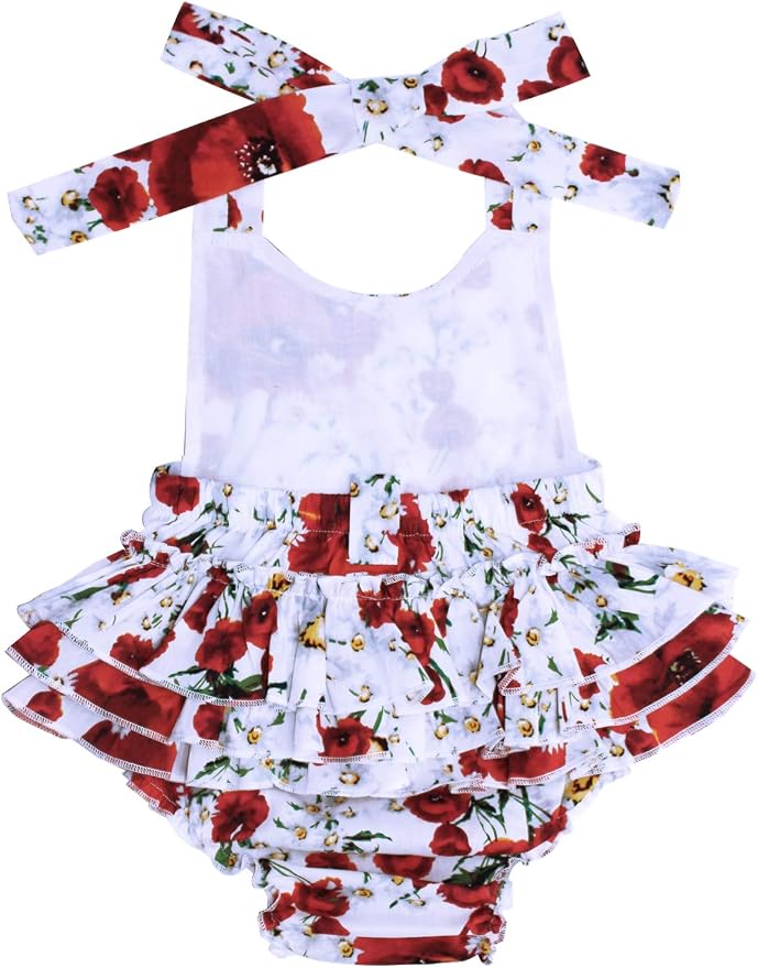 Baby Girl's Floral Print Ruffles Romper Summer Clothes - Image 6