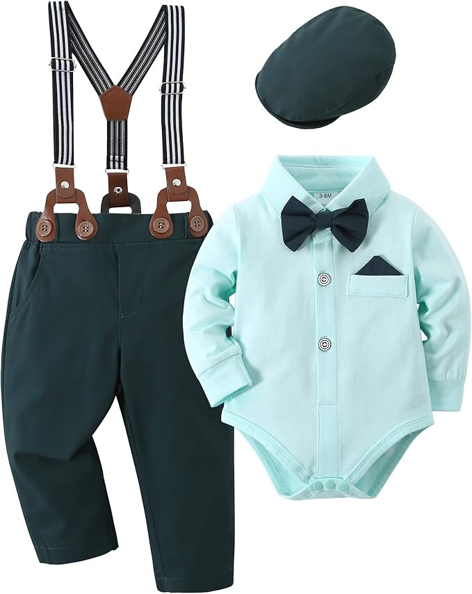 DISAUR Baby Boy Clothes Suits 4PCS Gentleman Outfit Dress Romper Beret Hat by DISAUR